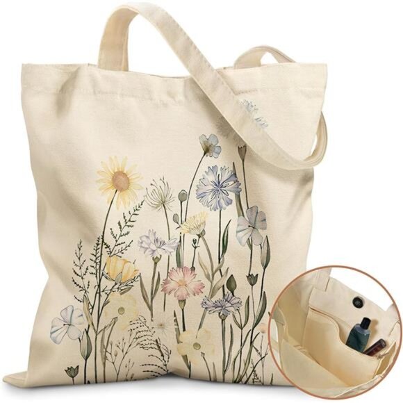 Aesthetic Tote Bag for Girls Colorful Flower - Picture 1 of 6